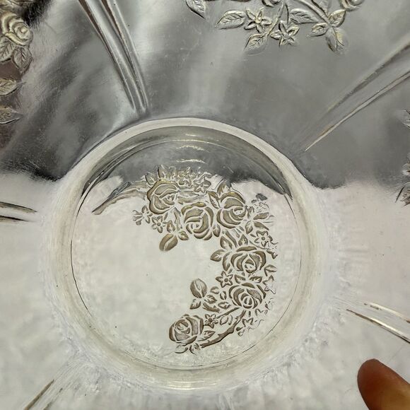 Vintage 8.5" Yellow Depression Glass Serving Bowl Sharon Cabbage Rose Design - Picture 5 of 5